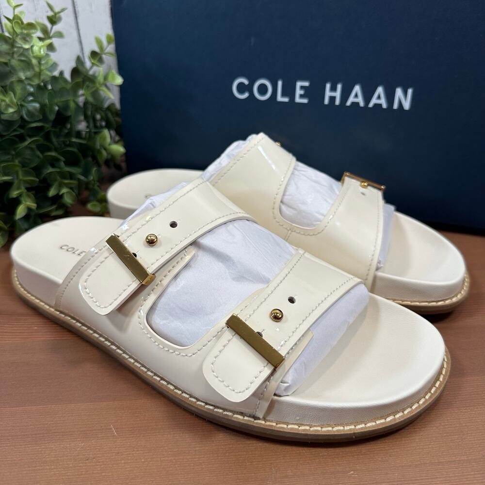 Cole Haan Women's Marisol Footbed Sandals Ivory Patent‎ Leather Size 8 - Picture 5 of 9